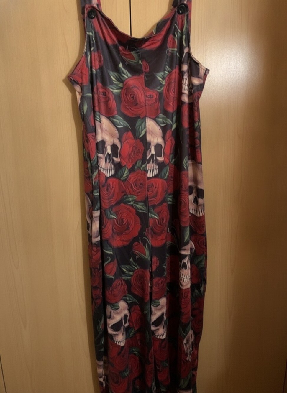 Unbranded Skull Roses Wide Leg Overalls Jumpsuit L